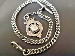 Antique Sterling Silver Single Albert Watch Chain,  T - Bar,  Fob And Clasp C1900