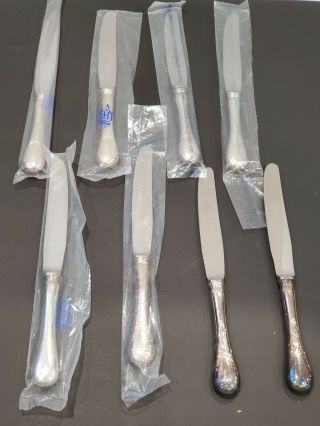 Set Of 8 X Dinner Knives - Birks Regency Plate - Queen Mary Pattern