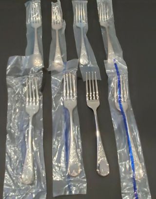 Set Of 8 X Dinner Forks - Birks Regency Plate - Queen Mary Pattern