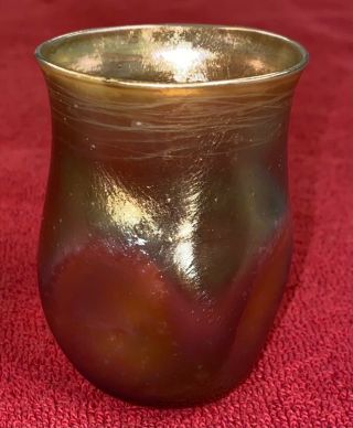 Antique Lct Tiffany Favrile Gold Art Glass Toothpick Holder W/ Pinched Sides 3 "