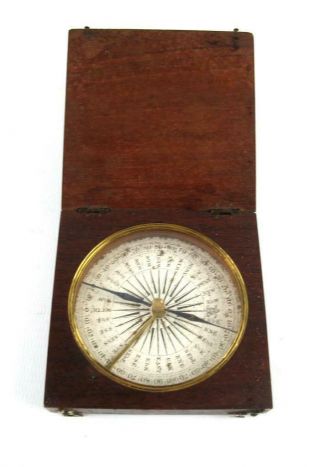 Antique Georgian Pocket Travel Compass Wooden Box J.  Harpur