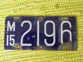 1915 Massachusetts Porcelain Motorcycle License Plate Ma 15 Tag 2196