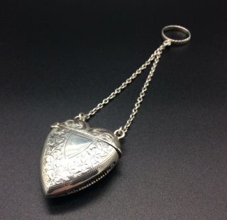 Antique Sterling Silver Heart Shaped Vesta Case Birmingham 1886 Joseph Gloster
