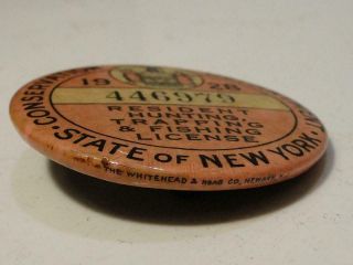 1928 N.  Y.  State Resident Hunting Trapping & Fishing Pin Button License 3