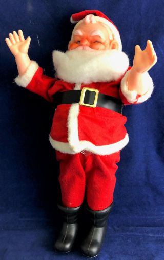Vintage Christmas Santa Figure - 13 Inch - Vinyl Plastic - Felt Suit - 1950 