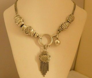 Antique C 1900 Victorian French Necklace Slider Ornate Chain Dog Clip Clasp