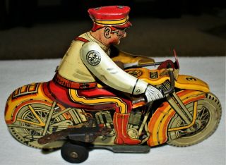 Antique Marx Rookie Cop Wind Up Tin Litho Motorcycle / Police / Siren /