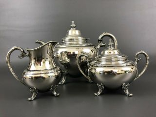 Holmes & Edwards,  Silverplated Tea Set,  Creamer,  Sugar & Pot 8203 Youth 1940s