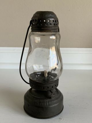 Vintage Miniature Black Metal Kerosene Oil Lantern 7”