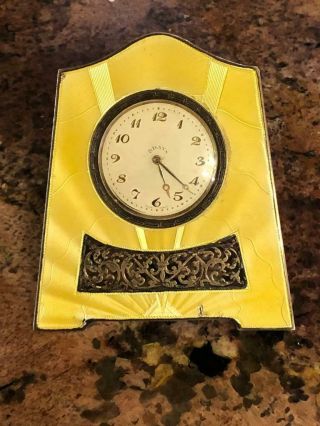 Fine Antique An Art Deco Continental Silver And Enamel Eight Day Desk Clock Swis