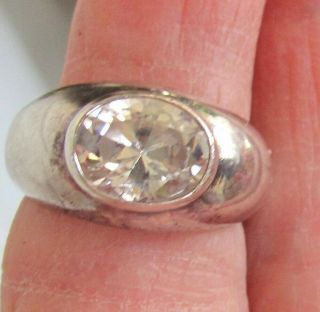 Vintage 925 Sterling Silver Cushion Cut Clear Crystal Signed Ecp Ring 5.  7g Sz 7