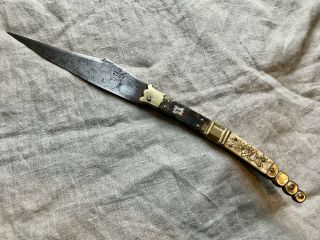 Antique Navaja Knife Horn Handle Rattlesnake Tail Beauvoir Blade France 19th C
