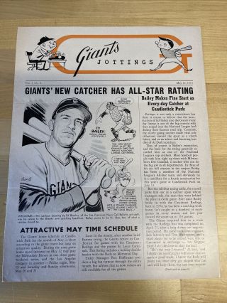 Vintage May 12,  1961 Giants Jottings Baseball Newsletter - Vol.  3,  No 4 Mays 4 Hr