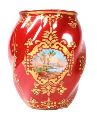 Antique Coalport Vase Maroon Enamel Painted Cartouches Circa 1880