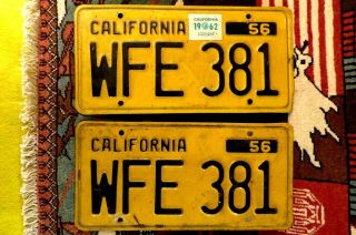 1956 California Pair License Plates Wfe 381