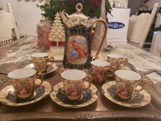 Antique Austria Figural Classical Lovers Cherub Tea Coffee Chocolate Pot Set