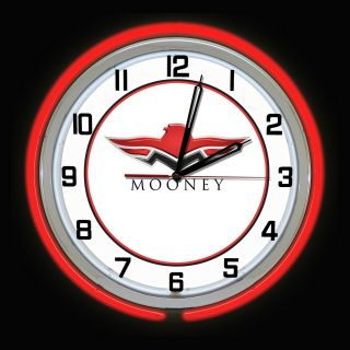 19 " Mooney Aircraft Logo Sign Red Double Neon Clock Airplane Hanger Man Cave
