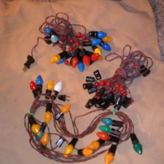 3 Vintage C7 Christmas 15 Light Strands 2 Holly Berry Red,  Green Wire