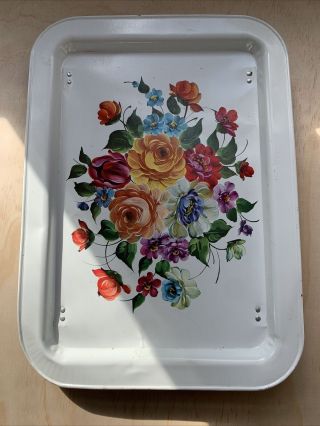 Vintage Metal TV Tray with folding legs Floral Design 2