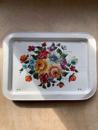 Vintage Metal TV Tray with folding legs Floral Design 3