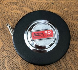 Vintage Lufkin Hc253 Tape Measure 50 Ft Chrome Clad Steel Tape
