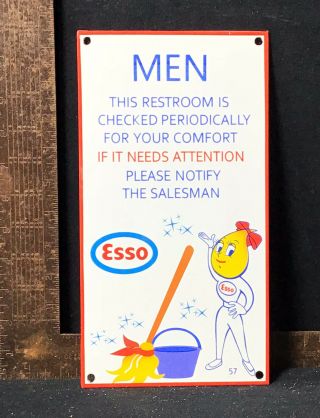 Vintage Porcelain Esso Mens Restroom Gas And Oil Sign 57