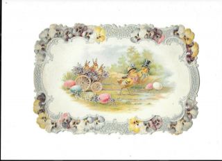 Vintage Trade Card Cd Kenny Tea & Coffee Easter Chicks Eggs Rabbits Large Diecut