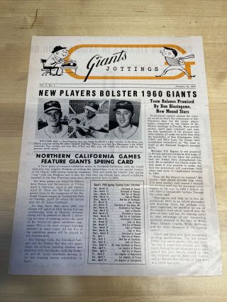 Vintage January 10,  1960 Giants Jottings Baseball Newsletter - Candlestick Tix App