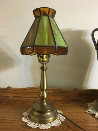 Vintage Stained Glass Lamp Tiffany Style Electric Table Lamp Approx 18 " Tall