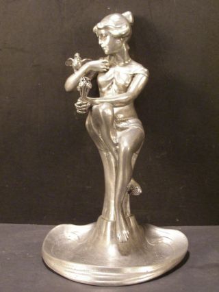 Antique Art Nouveau Girl Figure Statue Bust Sculpture Flower Holder Bird Woman