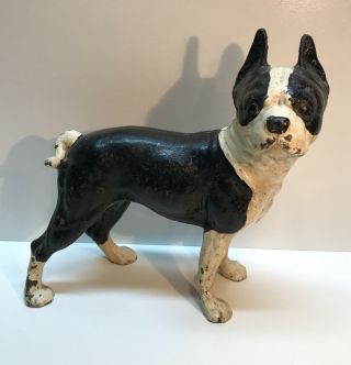 Antique Hubley Cast Iron Doorstop Boston Terrier Dog Right Facing Slotted Screw