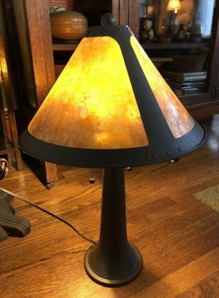 Craftsman Style Table Lamp Hammered Bronze Finish Mica Shade Mission