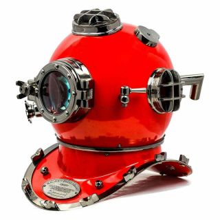 Red Diving Helmet Us Navy Mark V Boston Deep Sea Scuba Marine Divers Helmet 18 "