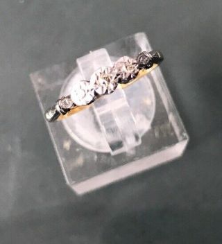 Women ' s Antique 9ct Gold & Platinum Diamond Ring Three Stone 2.  4g Size K 1/2 2