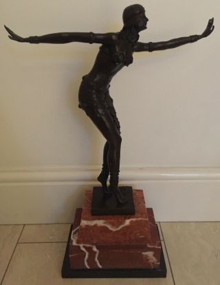 Art Deco Design Bronze Lady Figurine Dancer Signed D.  H Chiparus