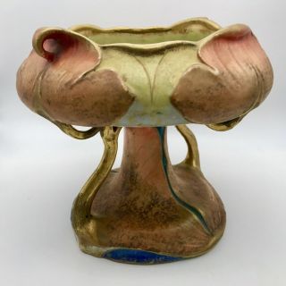 Antique Art Nouveau Turn - Teplitz Rstk Amphora Pottery Footed Bowl Compote