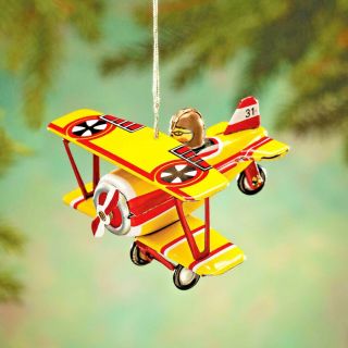 Vintage Nazi Germany Warplane Tin Toy Airplane Bi Plane Pilot Xmas Tree Ornament