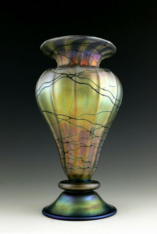 Glamorous Art Deco Jugendstil Glass Vase Tall 10 1/2