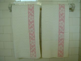 Vintage Chenille Towels Set Of 2 Pink / White 1950 