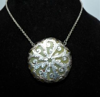 Antique Victorian Silver Overlaid Jade Scent Bottle Chatelaine Pendant Necklace