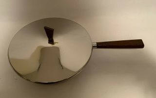 Vintage Skillet Pan With Lid & Wooden Handle Aluminum Metal Mid Century 9.  5 " Mcm