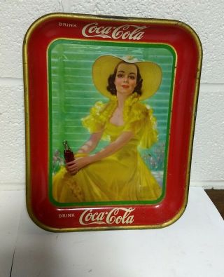1938 Coca - Cola Coke Tray Yellow Dress " Girl At Shade " Vintage Coke Soda
