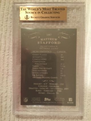 Matthew Stafford RC UGA BGS 9.  5 GEM MT 2009 Topps Mayo SILVER 187 None on eBay 3
