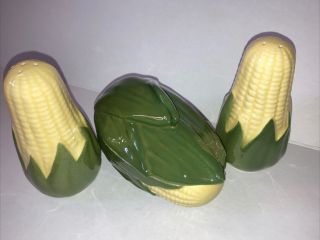 Vintage 1993 Shawnee King Corn Sugar Dish With Salt And Pepper Shakers