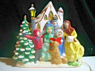 Vintage Christmas Decoration Lighted Ceramic Caroler Scene