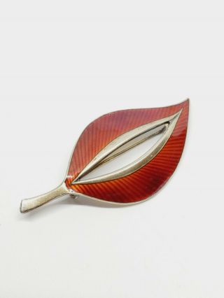 Vintage Ivar T.  Holth Norway Sterling Silver Enamel Leaf Pin Brooch