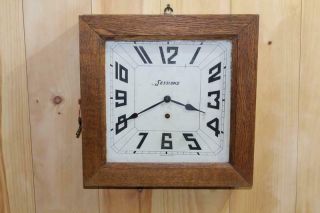 Antique Sessions Solid Oak Gallery Clock 8 Day,  Keywind,  Pendulum Driven,  Runs