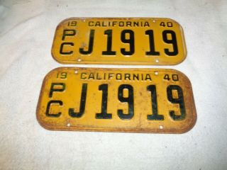 1940 California License Plate Pair Truck Pc J - 1919