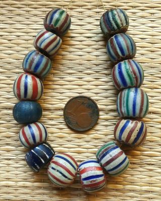 Perles Verre Ancien Mali Antique African Venetian Chevron 4l Dutch Trade Beads