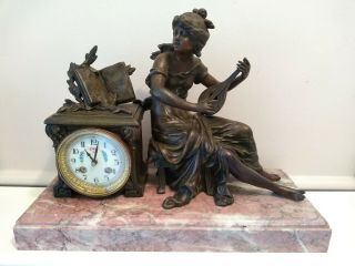 Antique Spelter & Marble Art Nouveau French Mantle Clock C1890 - 1910.